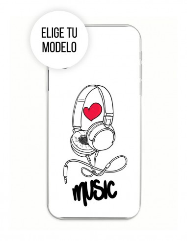 Funda Gel Silicona Music - Auriculares Music fondo Blanco